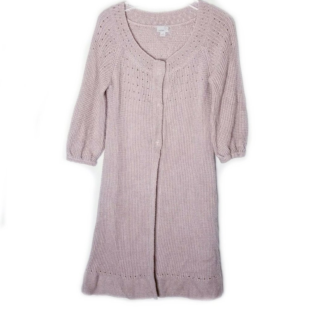 Caslon Merino Wool Mohair Blend Cardigan M Longline Knit Snap Front Sweater